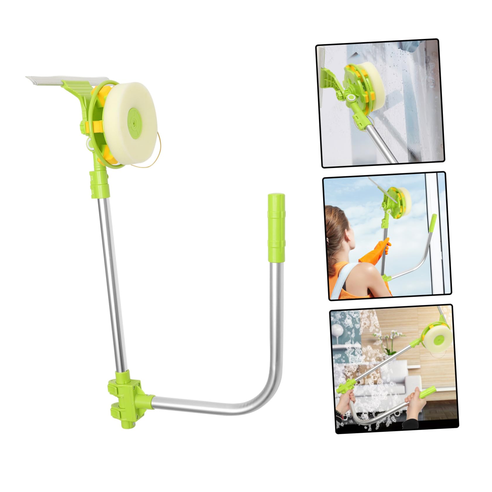Yardenfun Limpiador Ventanas Telescópico Kit con Cabezal Giratorio y Esponja para Limpieza Cristales de Difícil