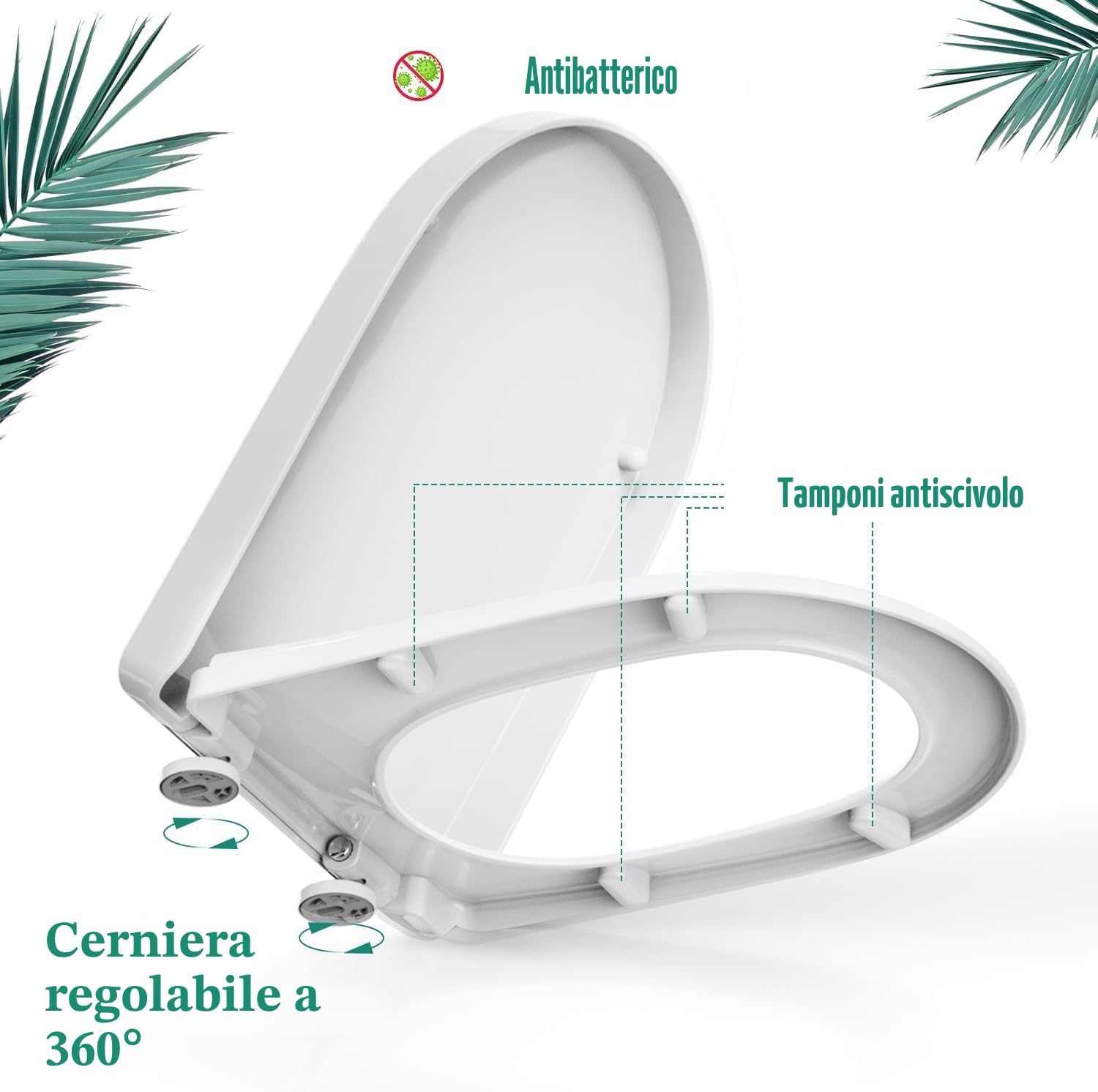 STOREMIC Tavoletta wc, Sedile WC con chiusura in morbido, a forma di D, con chiusura a scatto, con cerniere regolabili a 360°, a forma di D