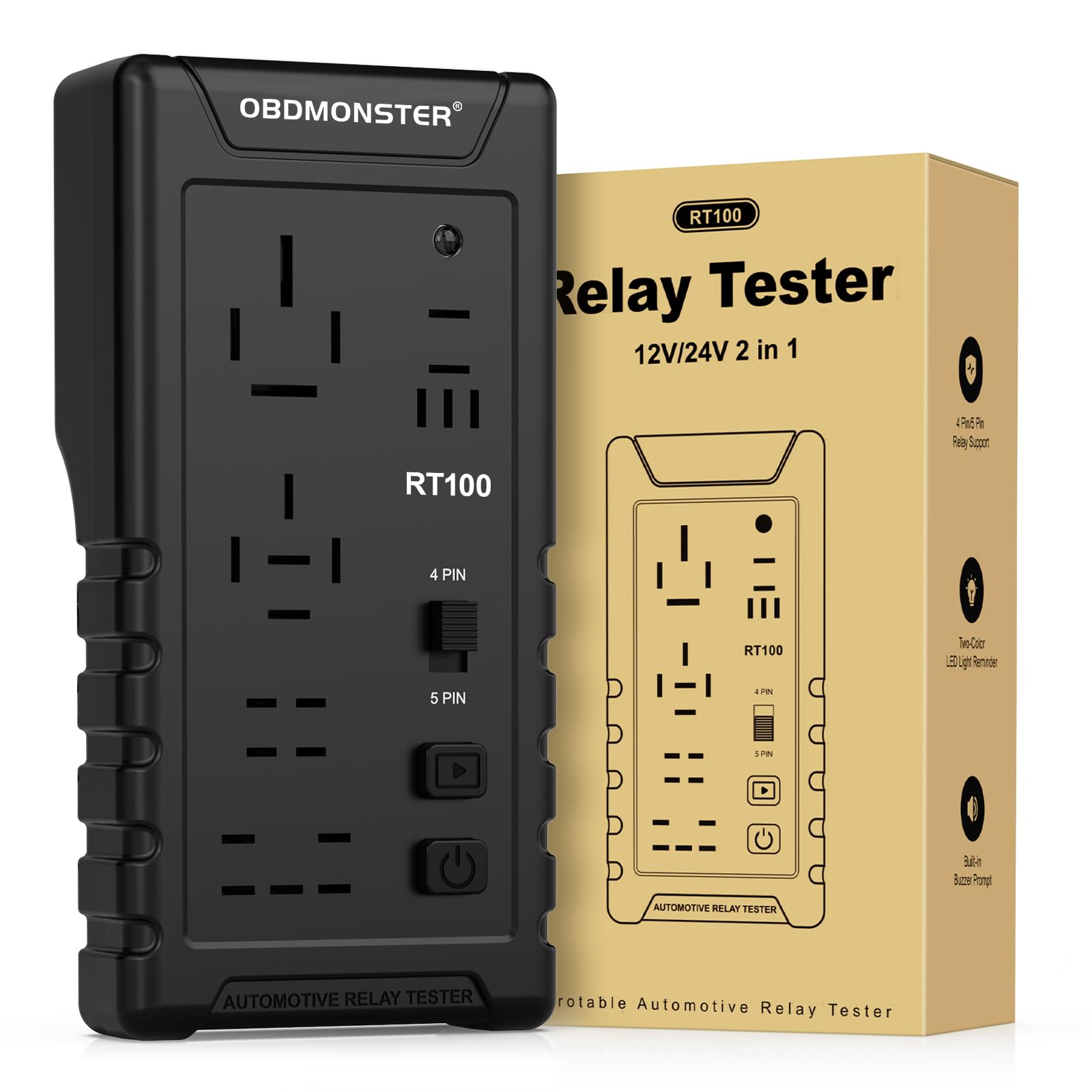 Tester relè per auto 12 V/24 V, strumento di ispezione e diagnostica wireless a 4 pin, 5 pin, adatto per tester di relè con 5 diverse posizioni di piedi, per ruote dei motori marini