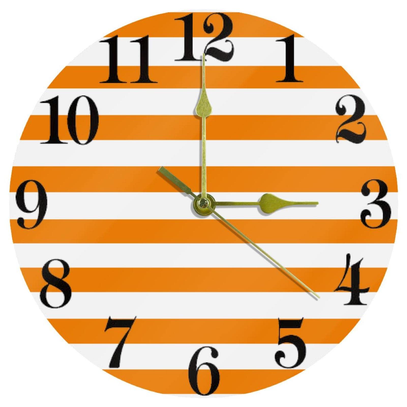 Horloge murale ronde orange et blanche de 25 cm pour cuisine