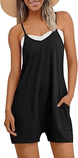 AUTOMET Women's Sleeveless Romper Jumpsuit Loose Fit Summer Beach Shorts Overalls with Pockets