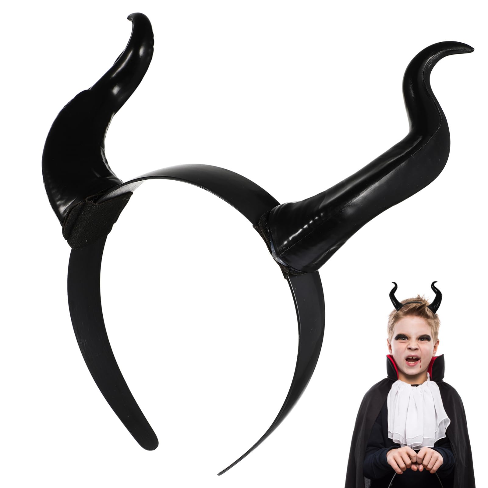 NUOBESTY Halloween Ox Horn Headband Gothic Hair Accessories for Party Costume Realistic Ox Horn Headdress Cosplay Hairband Prop for Adults and Kids