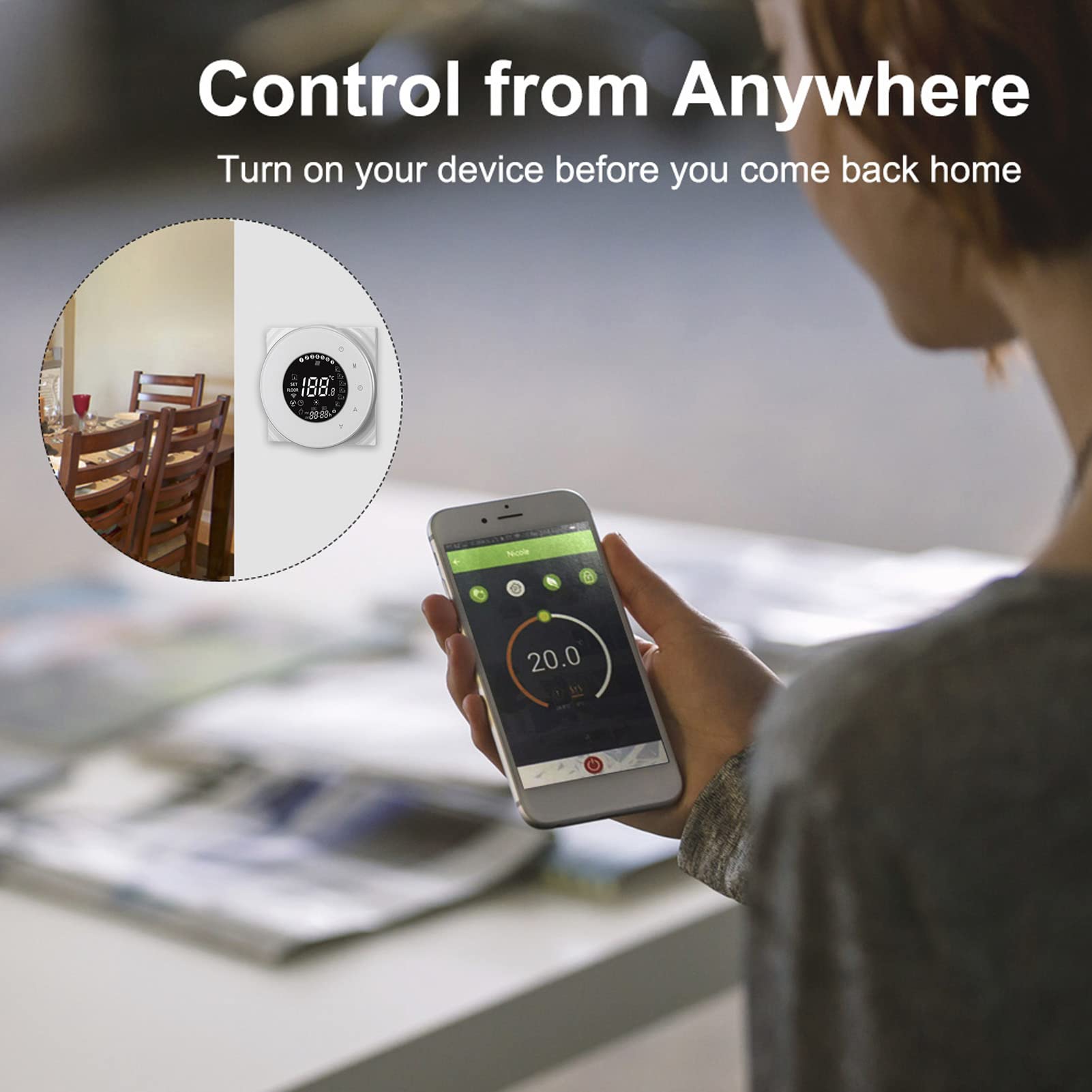 Termostato Inteligente con Pantalla Táctil con WiFi y Control por Voz para Calefacción por Suelo Radiante - Ahorro de Energía de Alta Precisión con Pantalla LCD - Material Ignífugo - 1 Unidad