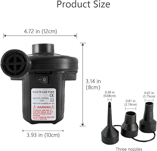 Miniatura 7 de Inflador eléctrico portátil para colchón inflable, piscina, barco, balsa, anillo de natación, sofá, kayak, juguete, 110 V ACDC 12 V con 3 boquillas