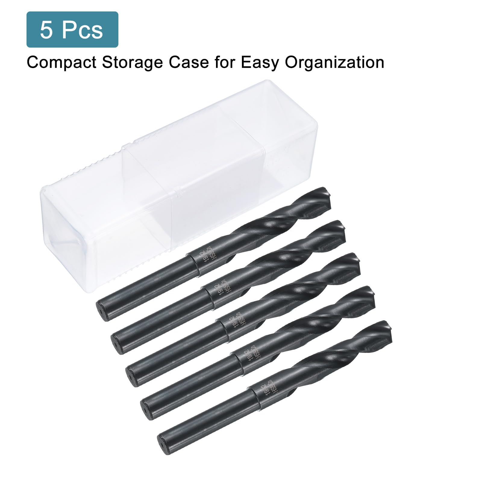 QUARKZMAN Punte Per Trapano HSS M35 Ad Alta Velocità 19/32" Con Codolo Dritto Rotondo 1/2" Per Metallo, Acciaio, Alluminio, Plastica, Legno, 5pz