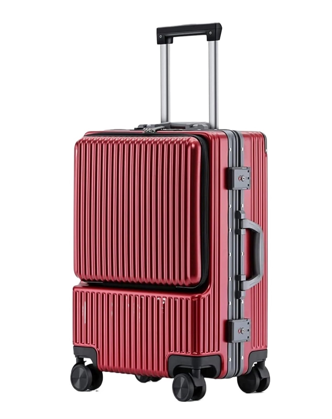 Valigia Bagagli con Tasca Frontale, Valigia Telaio in Alluminio Porta di Ricarica USB E Lucchetto TSA Bagaglio a Mano(Rot,26 in)