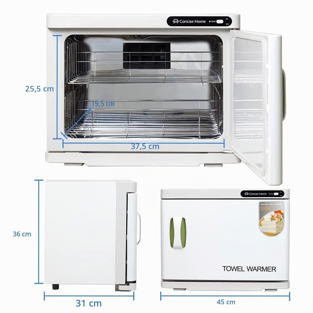 Scaldasalviette e sterilizzatore UV 2 in 1 | 23 l scaldasalviette elettrico con 2 ripiani, ideale per salone, parrucchieri, hotel e casa, bianco