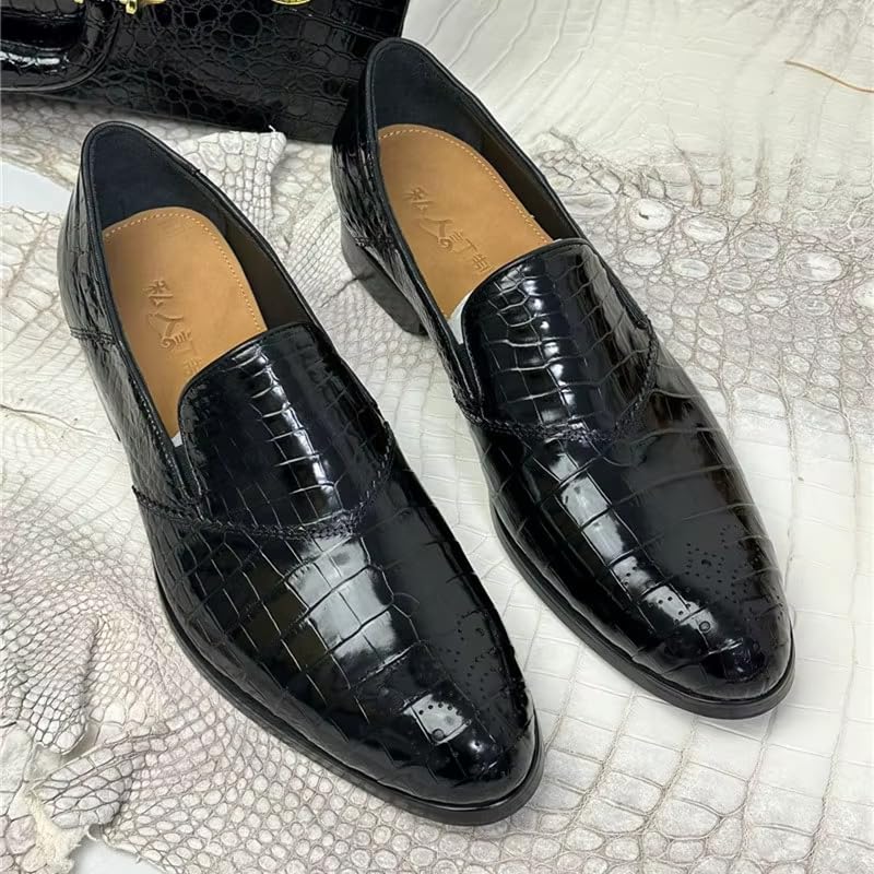 Authentic Exotic Crocodile Skin Business Style Men Black Dress Shoes Genuine Alligator Leather Male Slip-on Brogue Dress Loafers4