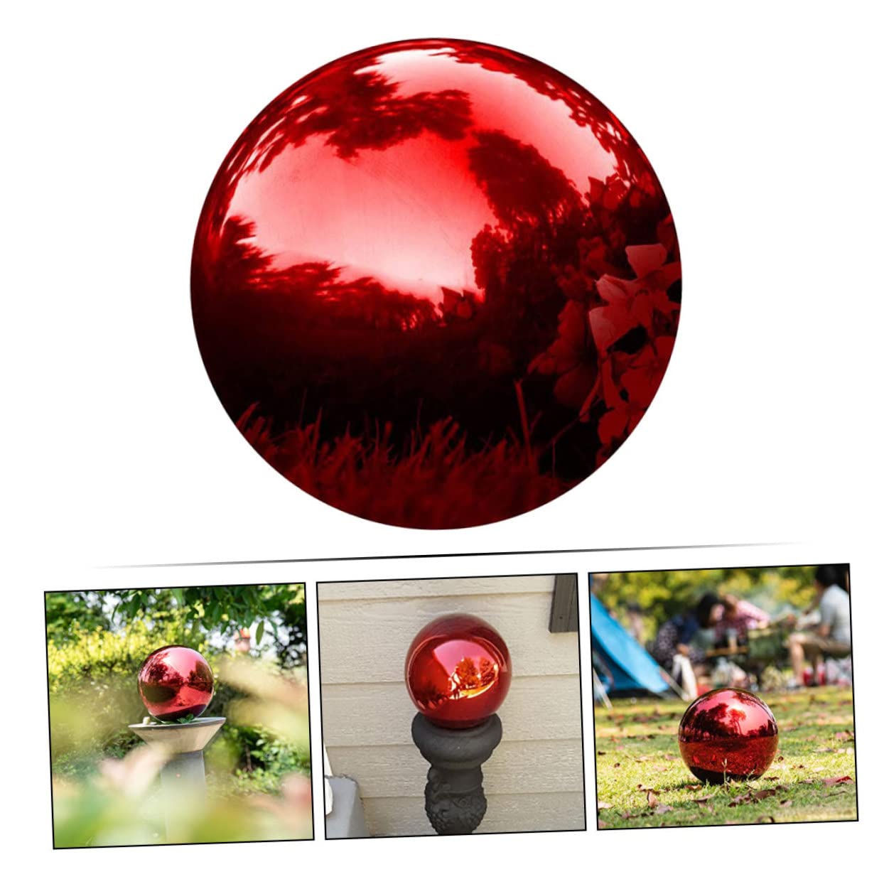 Bola Reflectante de jardín UVA Metal Acero Inoxidable(Red,500MM)
