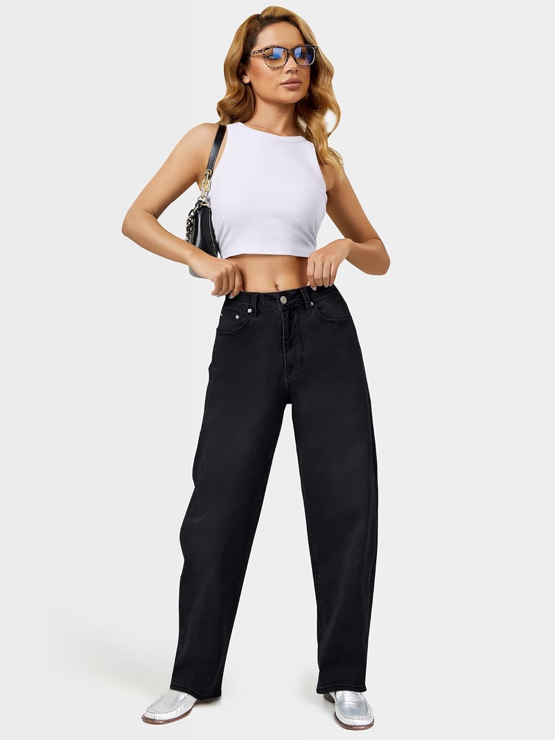 AUWUKA Barrel Jeans for Women, High Waisted Wide Straight Leg Boyfriend Microelastic Womens Mom Jeans - Image 5