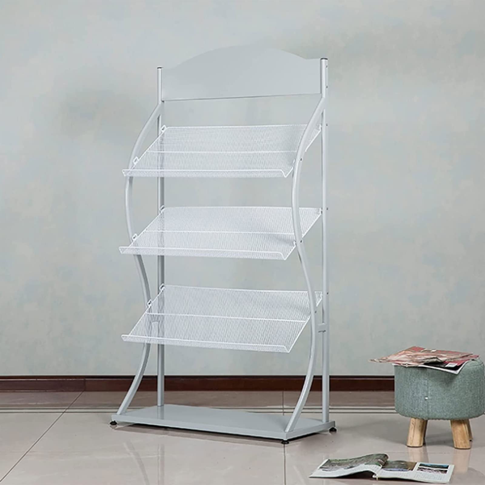 Revistero De Pie, Revistero, Organizador De Carteles Metálicos para Vestíbulos, Áreas De Hospitalidad Y Exposiciones Comerciales - Todos Los Accesorios De Monta(Blanco)