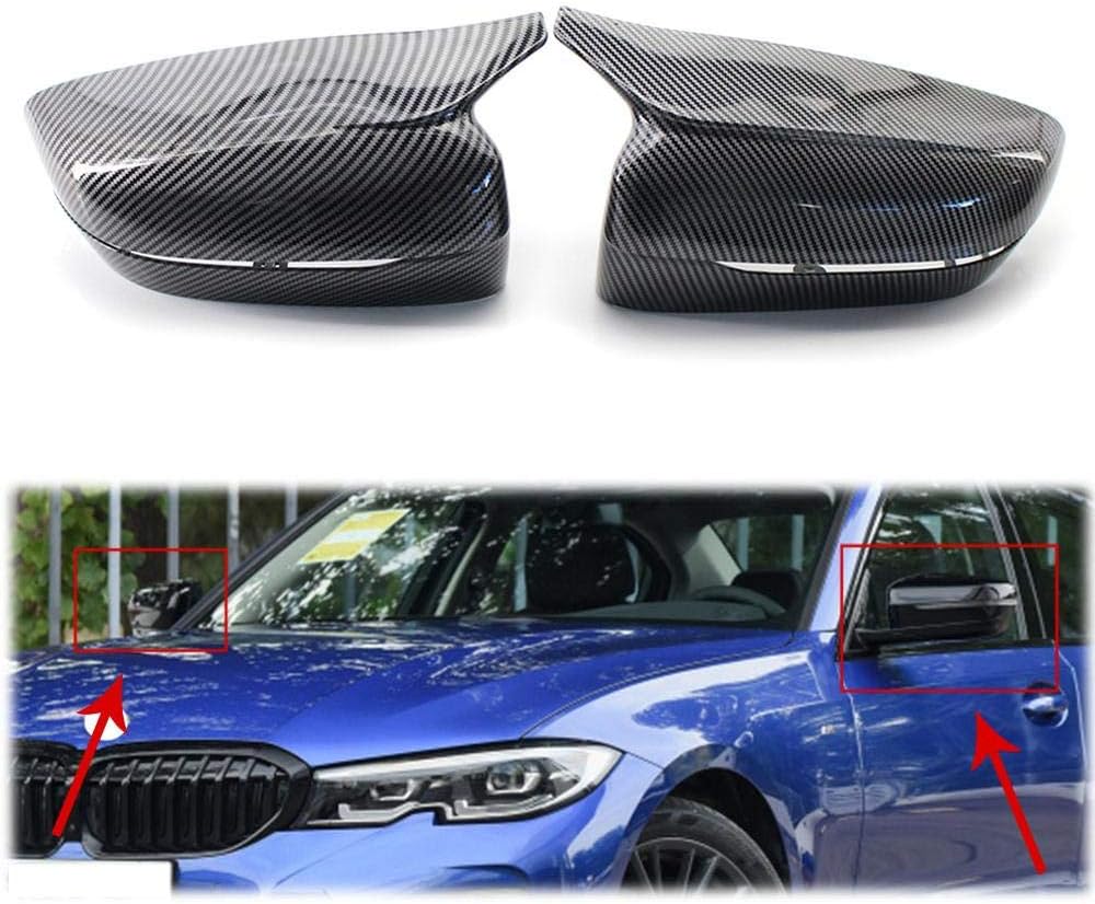 Three T 1 Pair Auto Rearview Side Mirrors Cover Cap Replacement Fit for 3 Series G20 G30 2017-2020, Autobon Fiber Style