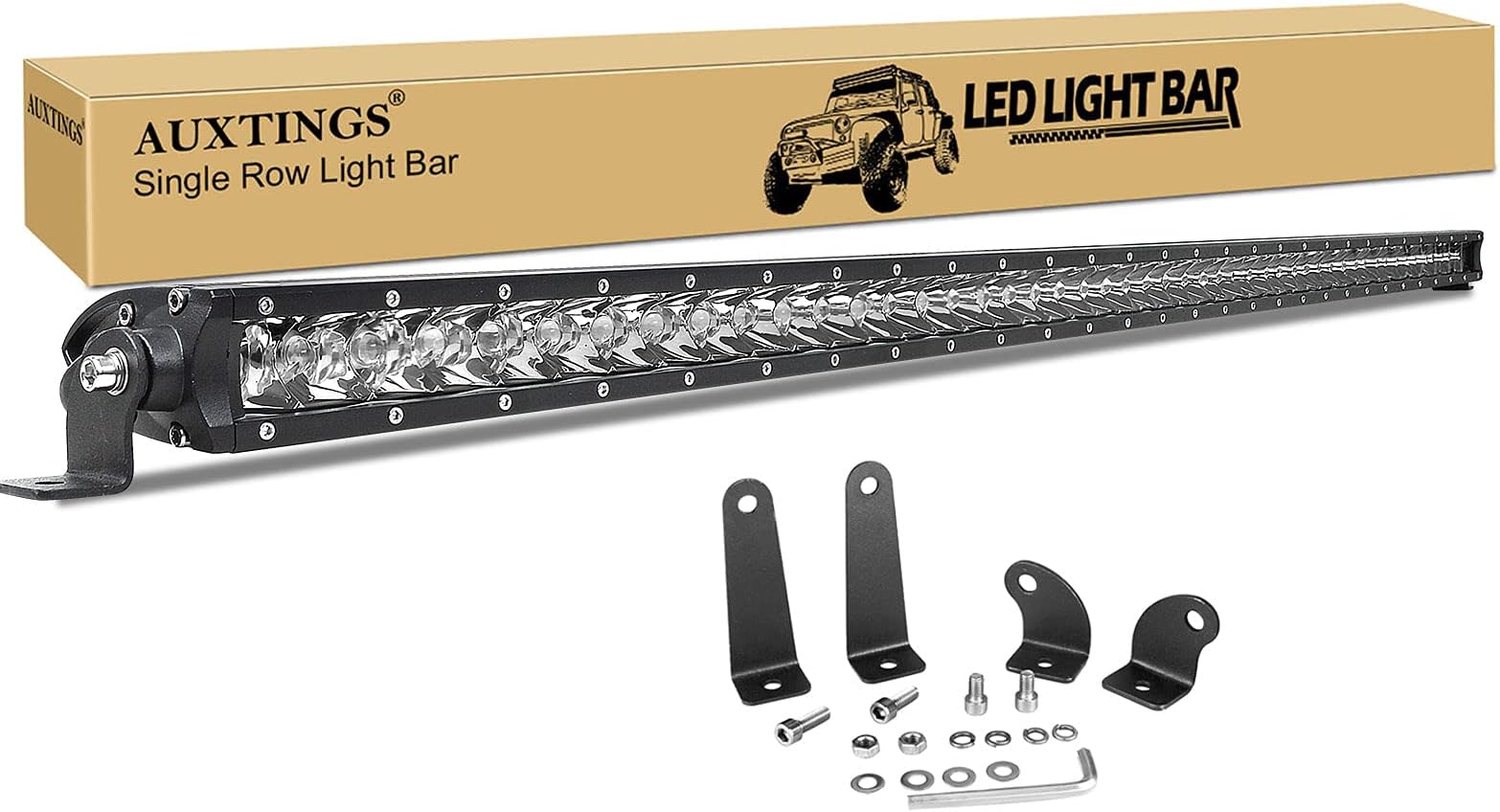 – AUXTINGS 50 inch 240W Spot Single Row 19200LM Off Road LED Fog & Driving Roof Bumper Light Bars 2 Style Mounting Brackets for Trucks Boat,12V 24V Waterproof