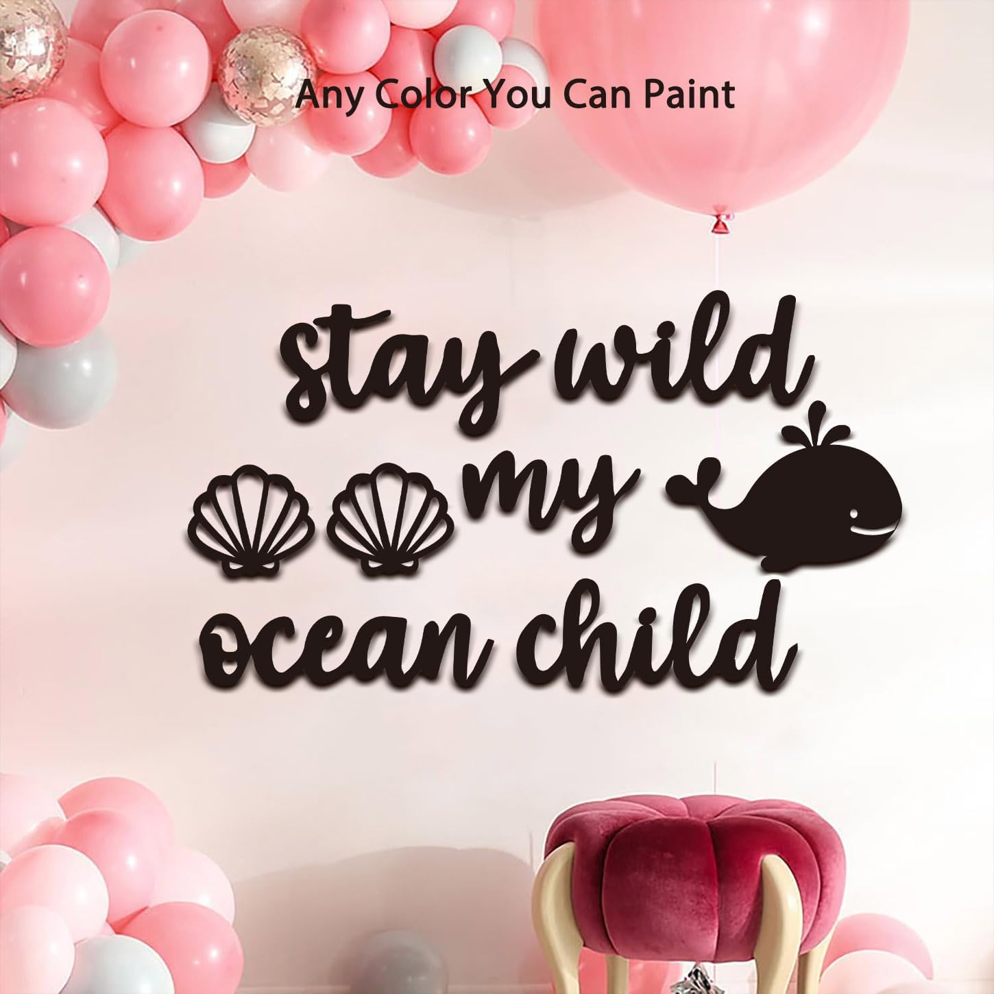 Q068 Wood Stay Wild My Ocean Child Decor, Black Artistic Room Decor for Child, Wooden Nursery Deco, Elegant Shells and shark Ocean Boho Wall Art for Boy and Girl Bedroom, Living Room image 3