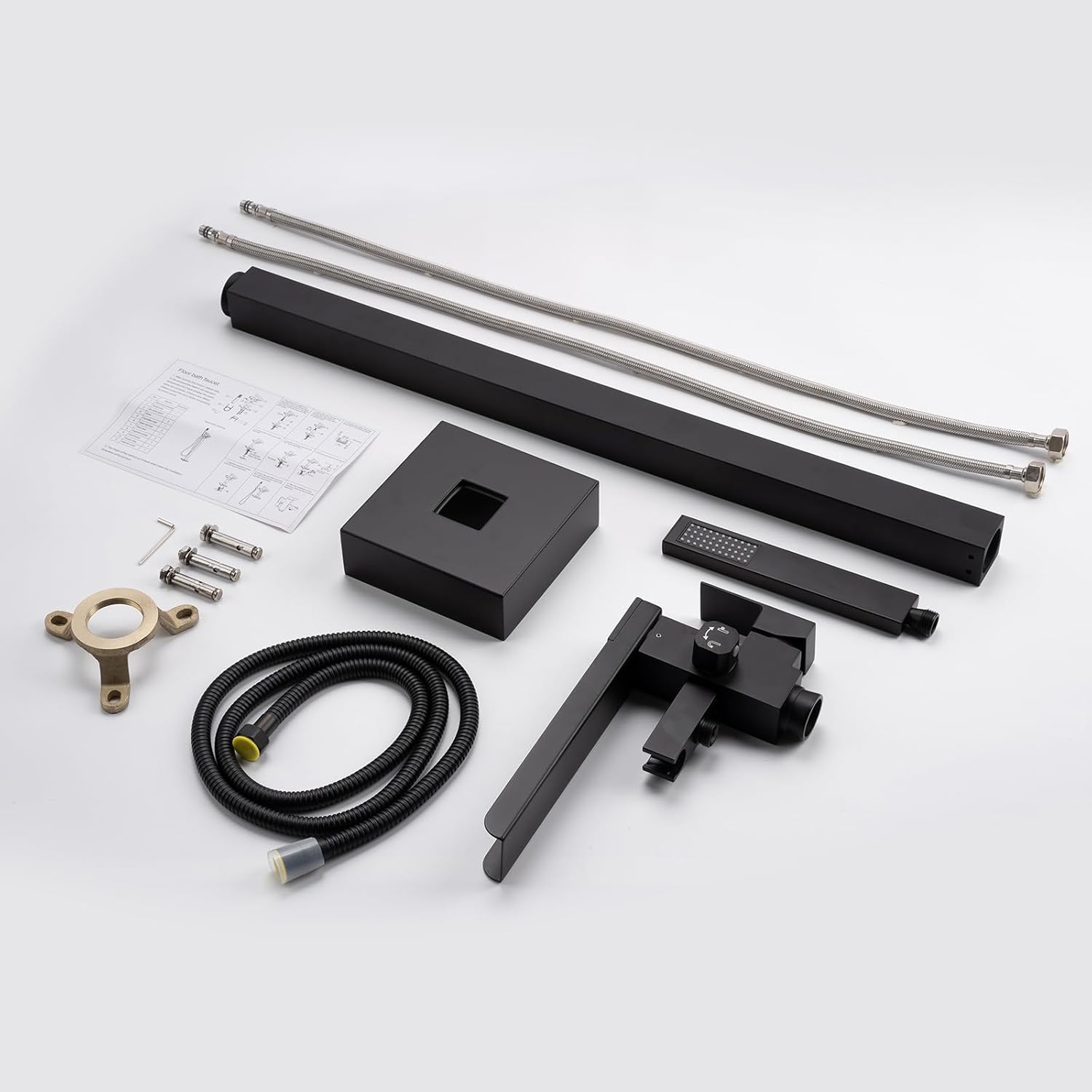 Freestanding Bathtub Faucet, Floor Mount Bathtub Faucet with 2 Water Outlet Modes, Swivel Gooseneck Spout with Hand Shower,Single Handle, Max Flow Rate 7.4 GPM (Waterfall-Black) - Image 7