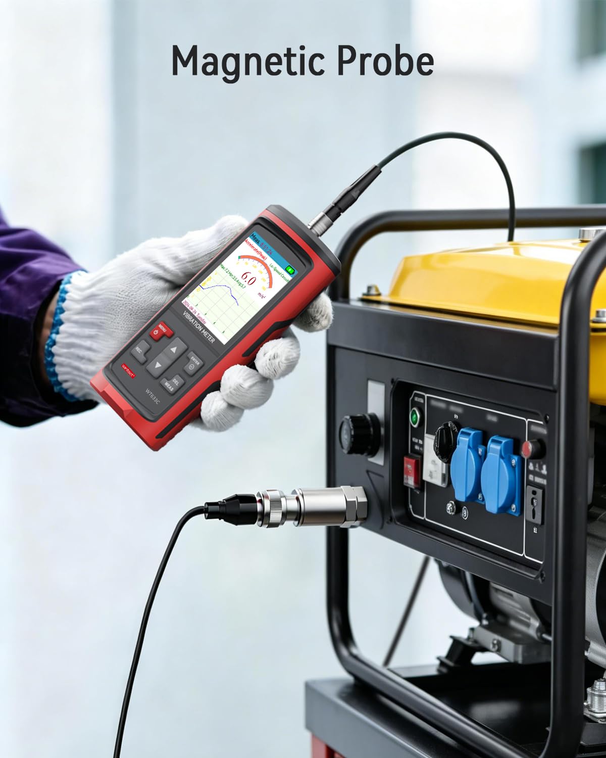 Vibrometro Wintact, analisi delle misurazioni delle vibrazioni meccaniche, accelerazione, velocità, spostamento, temperatura per motori, generatori, pompe, compressori (WT633C)