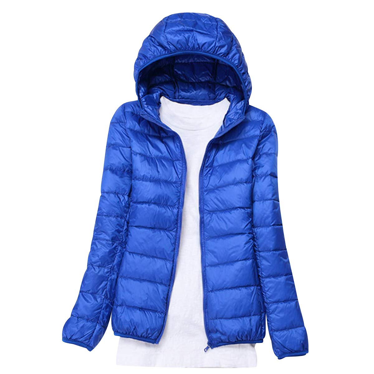 Pengniao Women's Sapphire Lightweight Down Jacket With Hood Down Coats Ultra Light Packable Down Jacket Down Filled Coat Parka Quilted Padded Hooded Puffer Jacket Bubble Puffa Jacket Winter
