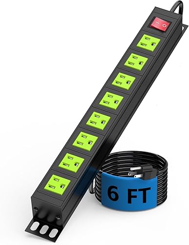 BTU Regleta protectora contra sobretensiones para montaje en bastidor, 8 salidas en ángulo recto de gran espacio, regleta de alimentación montable