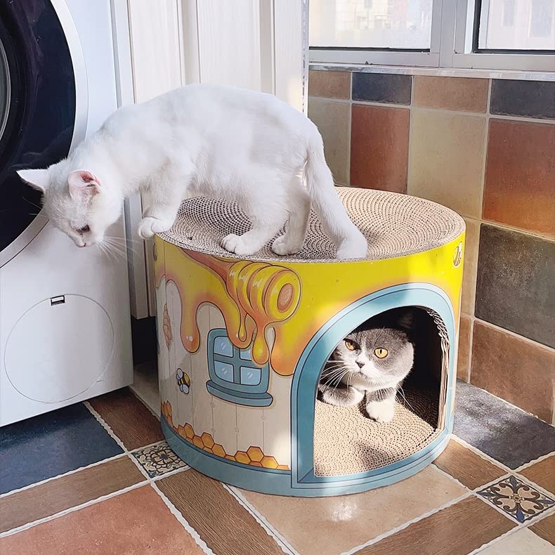 Griffoir pour chat sans débris avec maison intégrée double couche stable