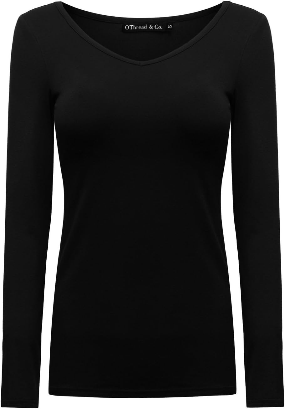 OThread & Co. Women's Long Sleeve T-Shirt V-Neck Basic Layer Stretchy Shirts