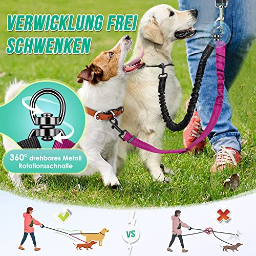 Nasjac Doppelter Hundeleinen-koppler, Keine Verwicklung, Geteilte Leine Zum Gehen Von 2 Hunden, Verstellbarer, Reflektierender, Stoßdämpfender Sicherheits-Bungee-leinen-Splitter