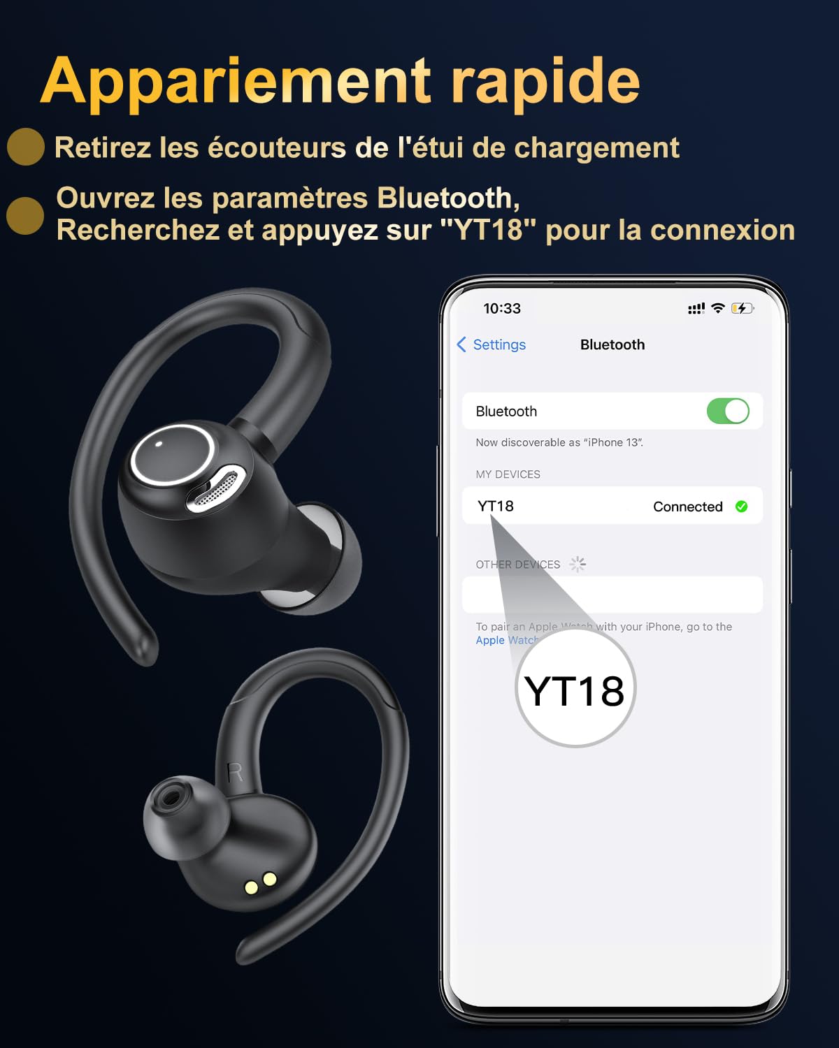 Ecouteurs Bluetooth sans Fil Sport, 2026 Headphones 5.4 HiFi Stéréo, Ecouteurs sans Fil avec ENC Mic, Ecouteur Pour Courir, IP7 Étanche Écouteur, 40H, Oreillette Sans Fil, Casque Écran LED, Noir