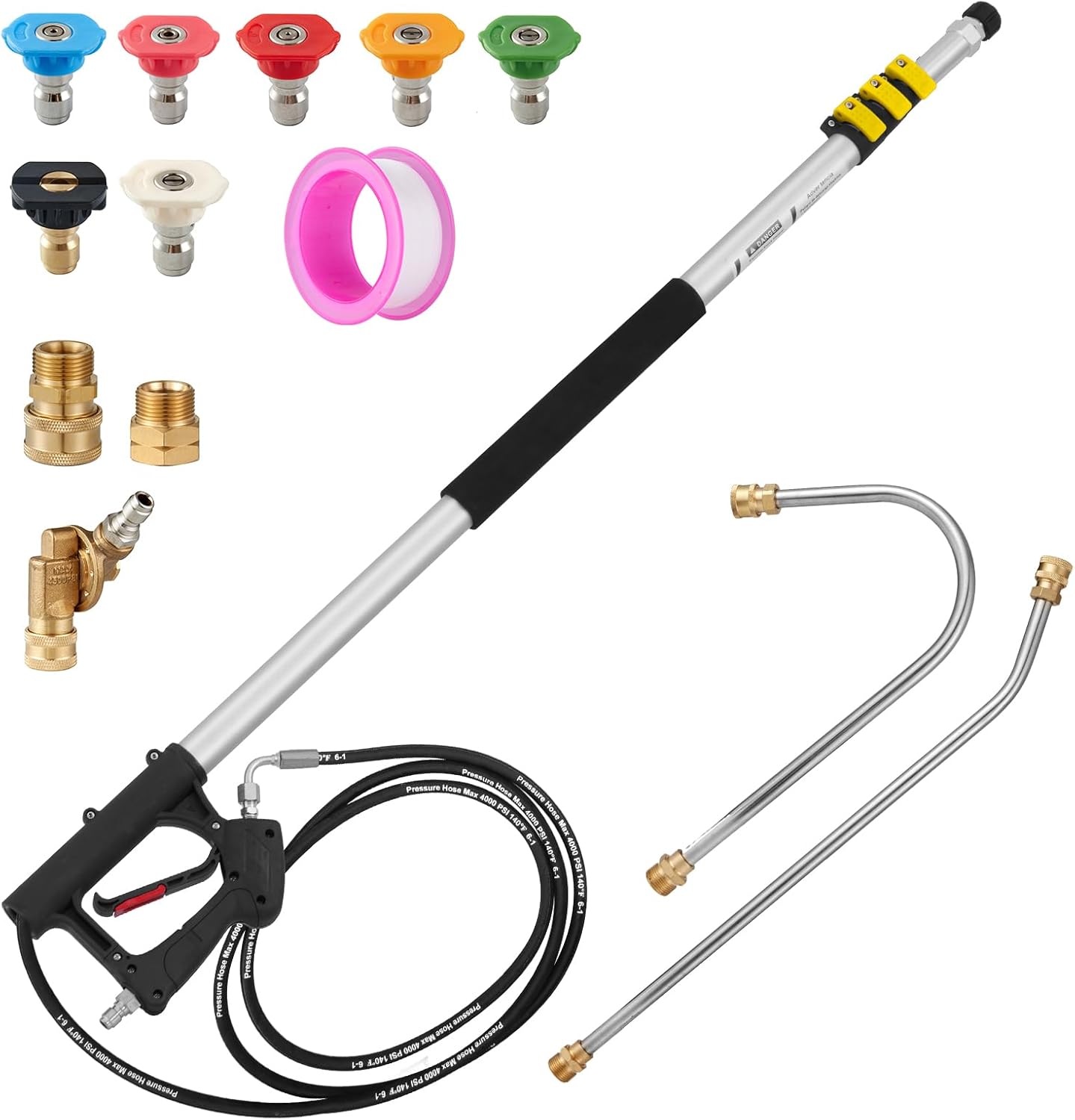 Telescoping pressure washer wand with 18 ft reach