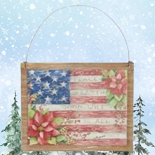 Miniatura 5 de Christmas Market Ornaments - Adorno de Navidad con bandera estadounidense, decoración patriótica para árbol de vacaciones, decoración rústica de