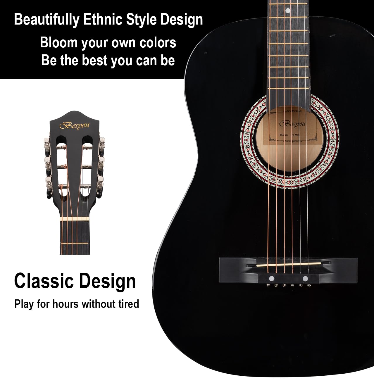 BESYOU FT-038 アコースティックギター ブラック Amazon.com: BESYOU 38in Beginner Guitar Acoustic Guitar