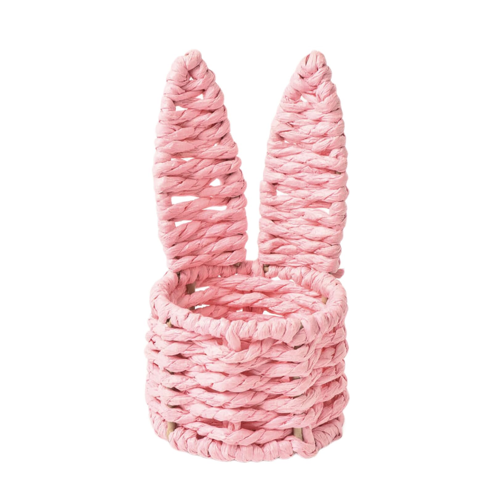 NVOQILIN Hand Woven Miniature Easter Basket with Rabbits Ears for Candy Eggs Storage Home Decoration and Organization Tool Rabbits Ears Basket