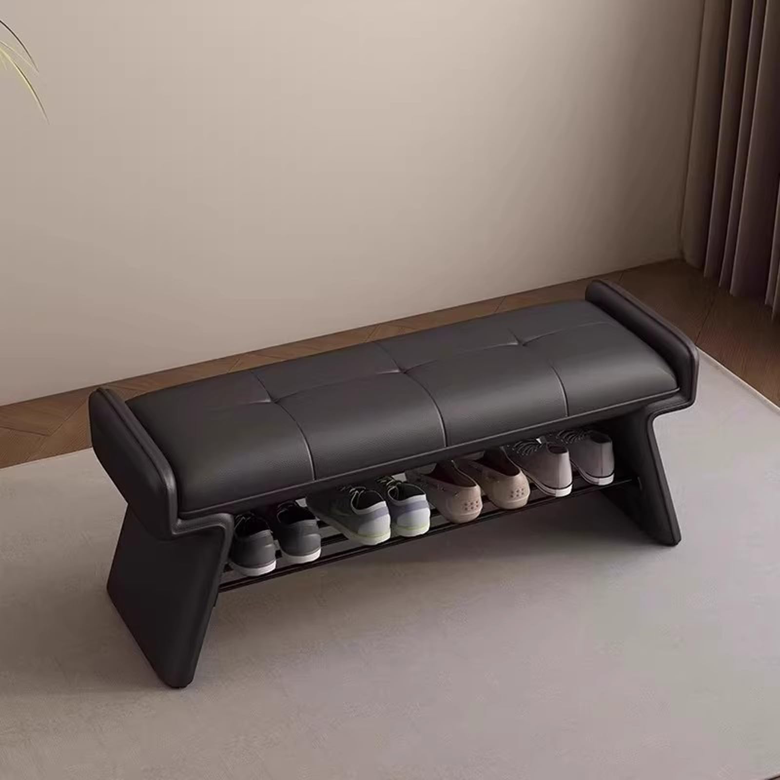 Banc à chaussures en cuir pour entrée ordonnée et meuble de rangement moderne