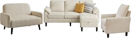 Miniatura 9 de Juegos de sala de estar de pana de 4 piezas con sofá, otomana, sofá biplaza y silla