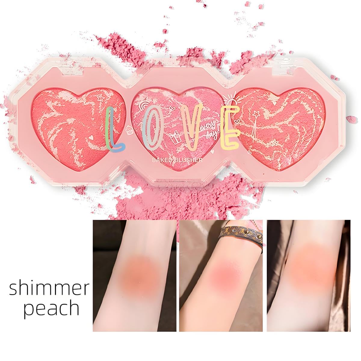 Blush Powder Palette, 3 Shades Pink Blusher for Natural Look Lightweight & Breathable Finish, Hypoallergenic & Skin-Friendly - Image 2