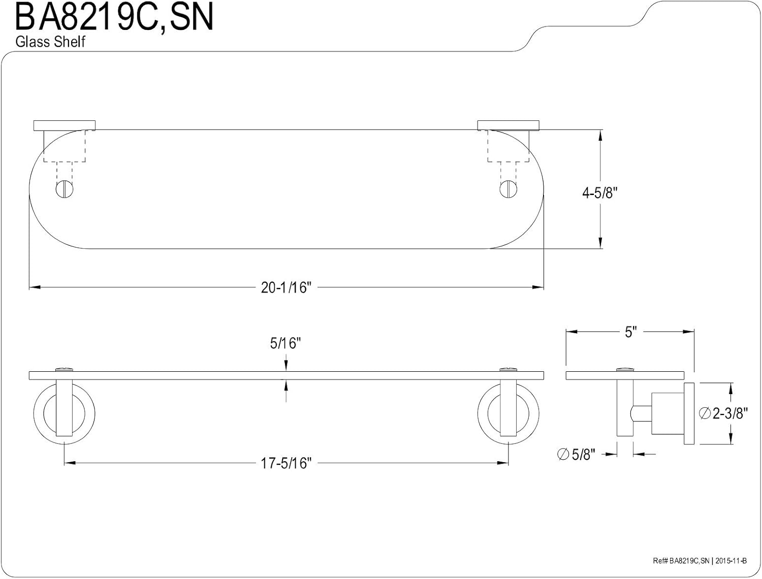 Black Friday Clearance Kingston Brass BA8219C Concord Glass Shelf, 20, Polished Chrome