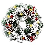 corona de navidad 🎄【Hermoso Elemento Navideño】 El diseño único de la Corona de Navidad de la puerta principal, con cadena de arándanos, núcleo de pino y copos de nieve, hace que el color de la Corona sea más brillante, hermoso y elegante. La combinación de rojo, verde y blanco simboliza la vida y la vitalidad. Nuestras coronas artificiales son muy realistas, naturales y realistas, desde el color hasta la textura se sienten reales, parecen realmente tan encantadores.