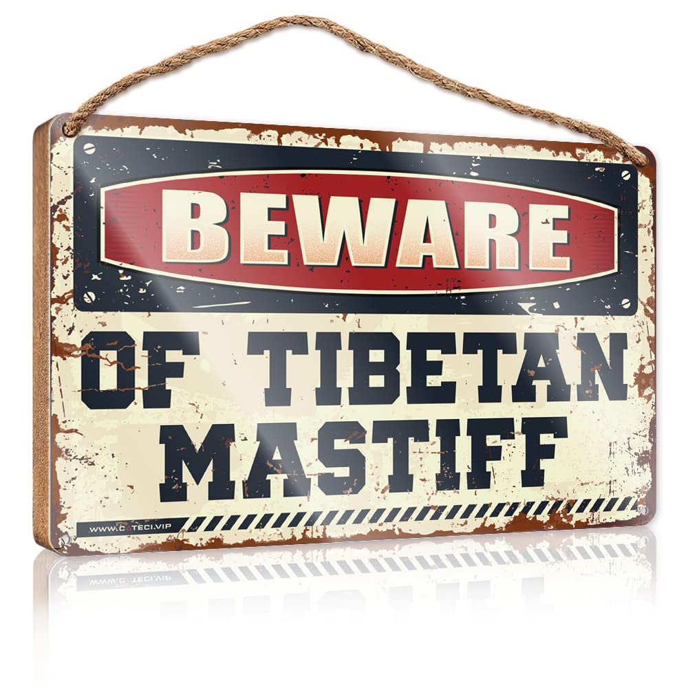 HELIOFORGE Wooden Signcute Beware Of Tibetan Mastiff Wooden Sign(15X28CM)
