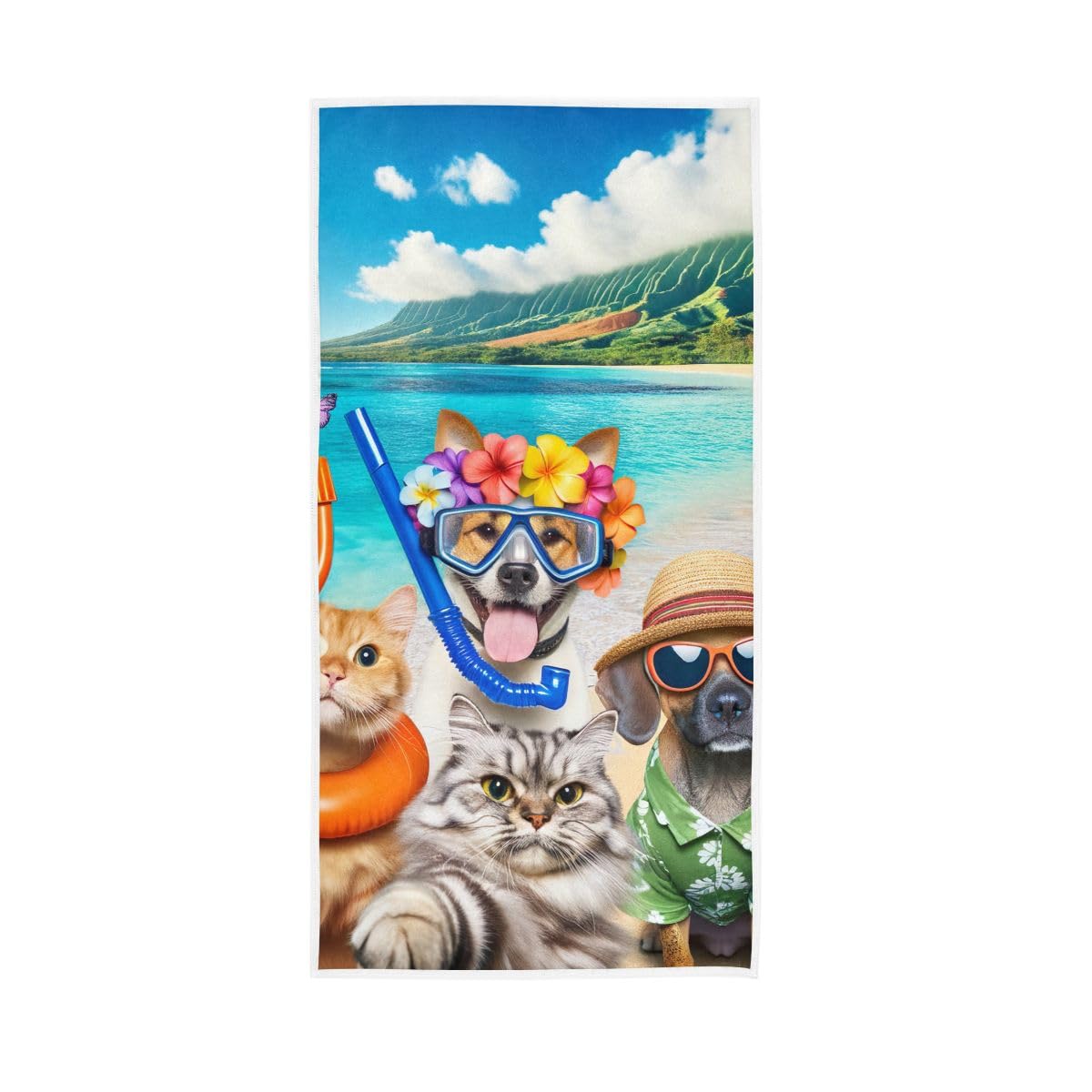 HUYGD Summer Funny Pet Selfie Hand Towels, Multipurpose Bathroom Towel for Hand, Face, Hair, Bath 15 x 30 Inches
