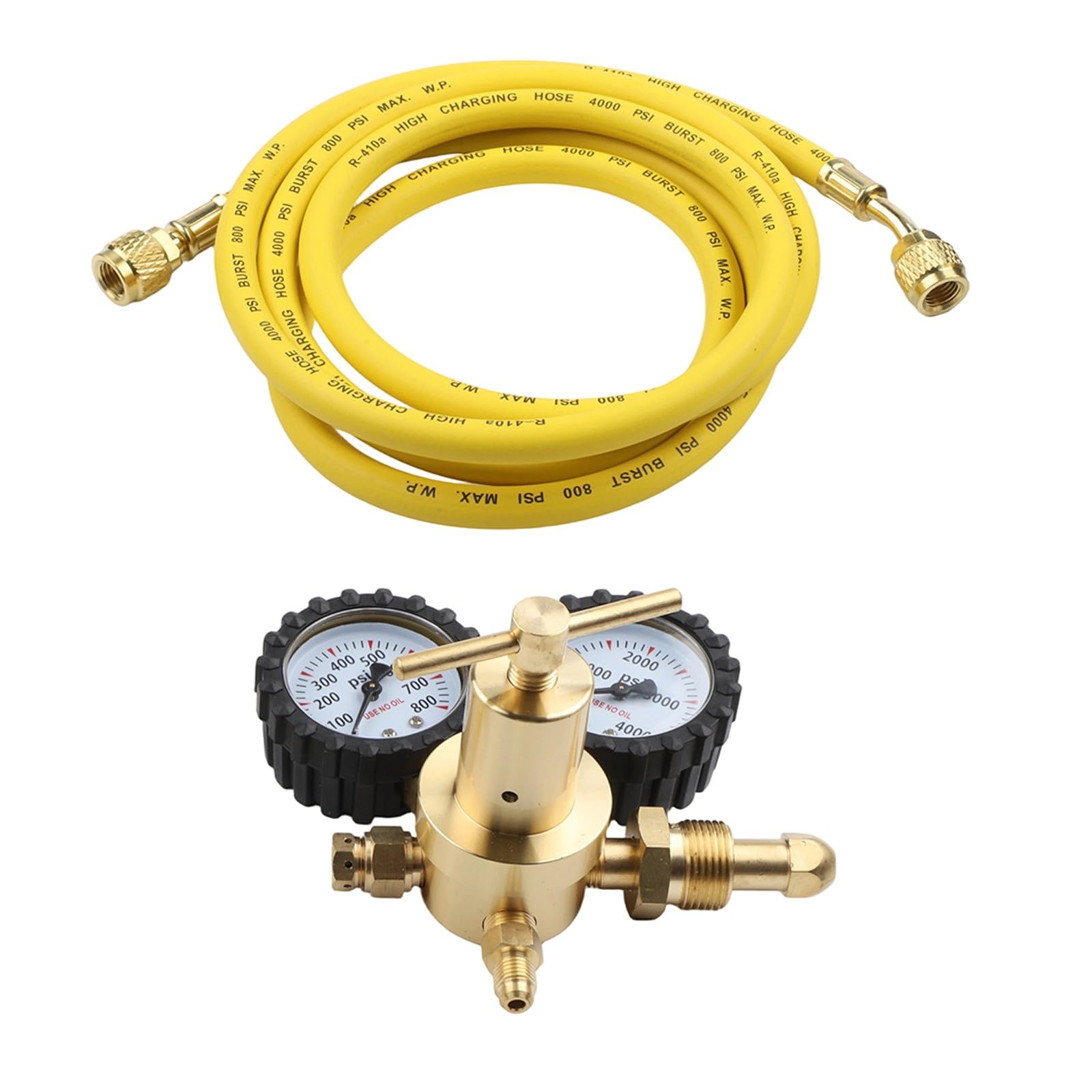 FACAIIO Regolatore di pressione industriale in ottone azoto per G5/8 CGA580, tubo da 2 m, ingresso 1-200 bar, uscita 1-60 bar, portata 25/h con manometro