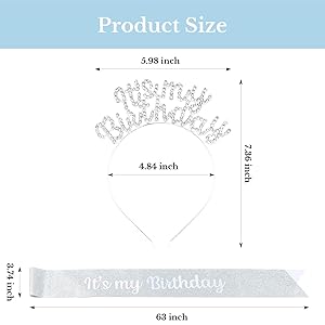 BAHABY It's My Birthday Sash & Headband Set, Silver - Hairband Accessory for Women Celebrating Their Birthday, 2 Pieces Included