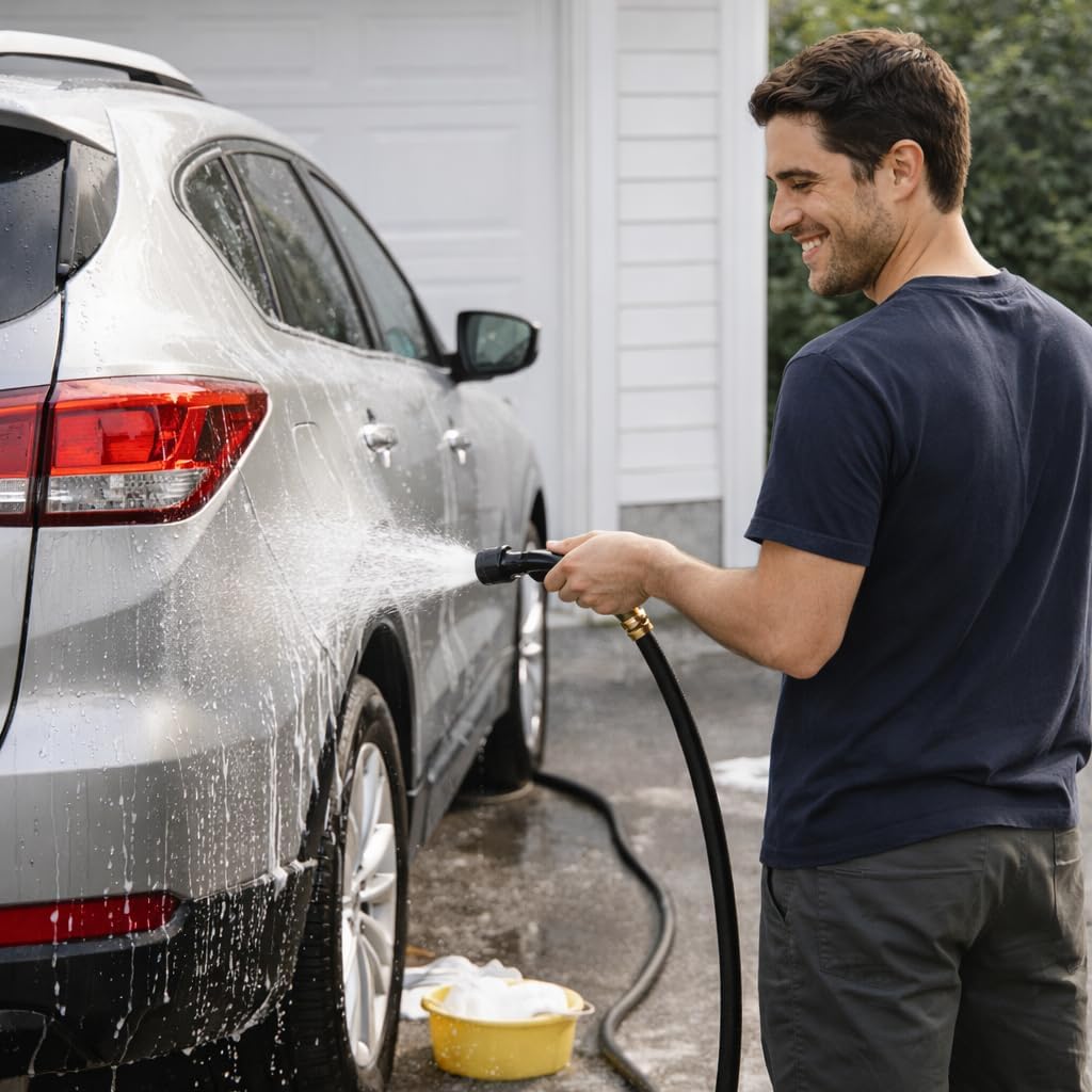 Rubber Garden Hose 25FT: 5/8" Durable Heavy Duty Hose for Yard & Driveway Use - Sturdy Water Hose with Brass Fittings for Homeowners Car Washing Pet Bathing & Everyday Outdoor Tasks