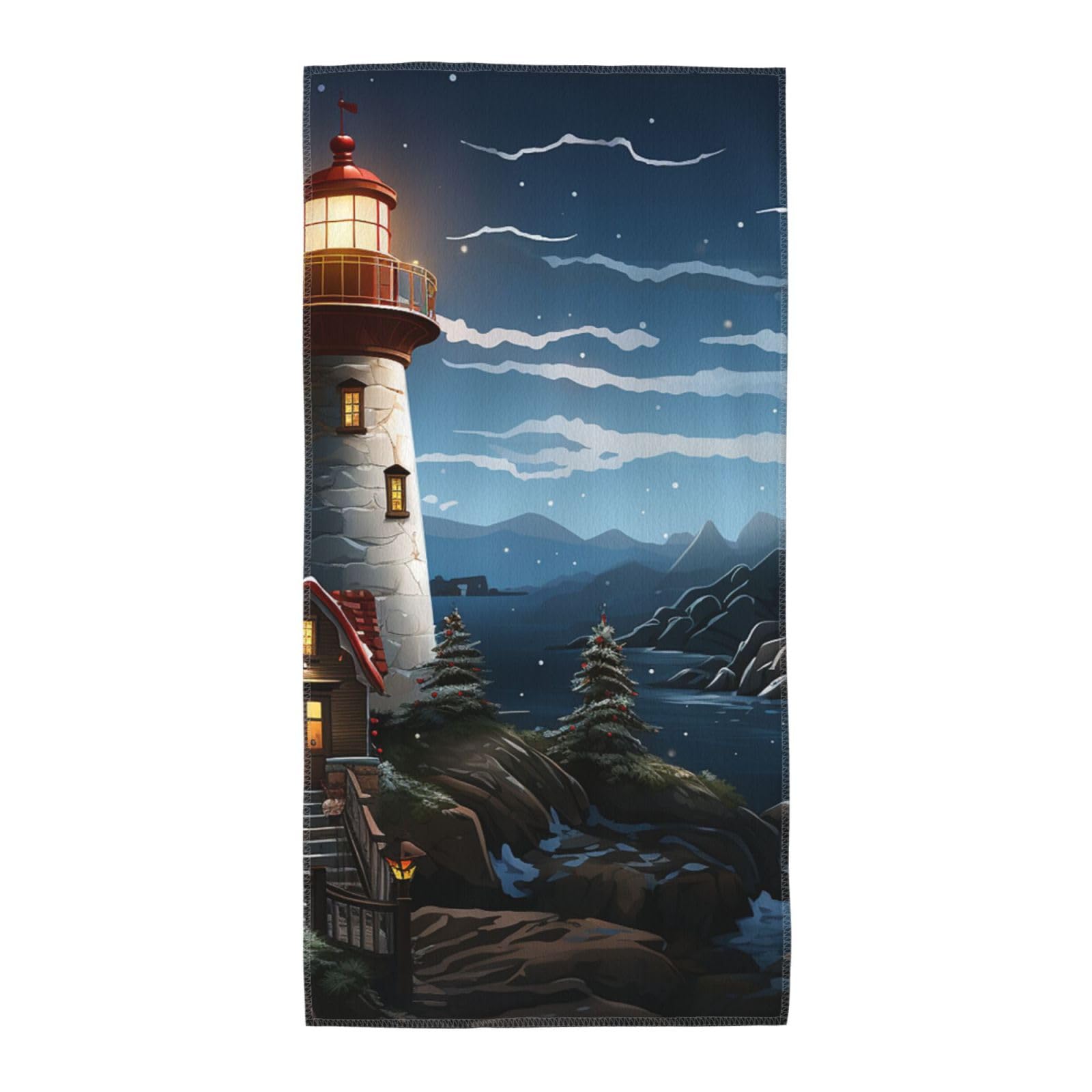 FodPand Microfiber Hand Towels for Bathroom, Soft Absorbent Decorative Face Towel Santa Claus Lighthouse Guest Bath Towel 12"X24" Kitchen Dish Towel for Bathroom Kitchen Hotel Gym Spa Towels