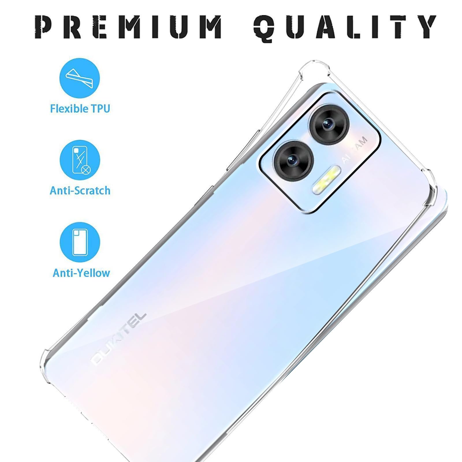 LCEHTOGYE Cover per Oukitel C35 + [2 Pezzi] Pellicola Protettiva in Vetro Temperato,Traslucido Custodie Morbido Silicone Case TPU Custodia per Oukitel C35 (6,80