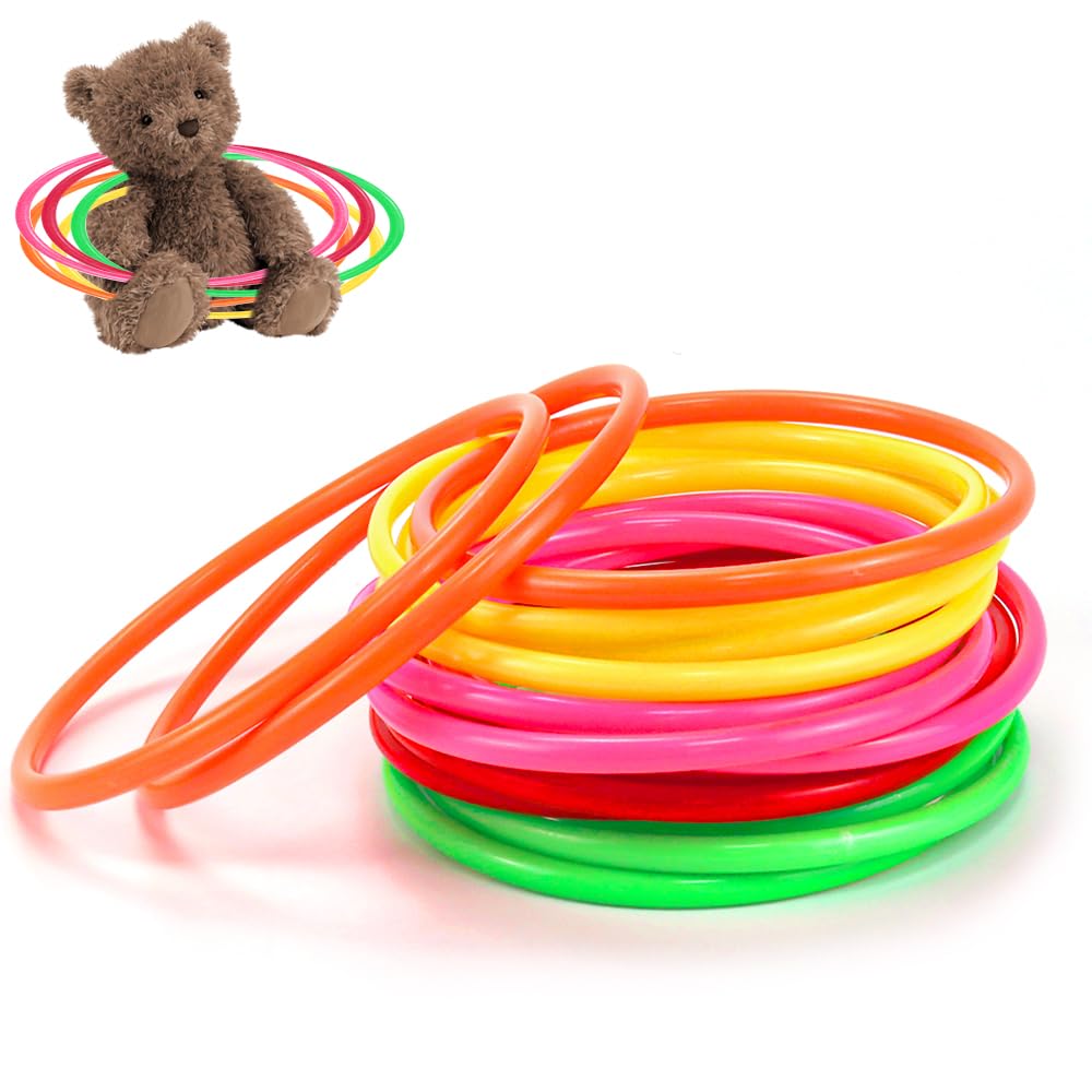 NAROSEBE 15 Pcs Anneaux Plastique pour Jeux, Anneaux de Lancer, Anneaux Jeux Enfants, Jeux d'Anneaux Extérieur, Petit Cerceau Enfant, pour Jeu de Lancer d'Anneaux Fête Carnaval, 5 Couleurs