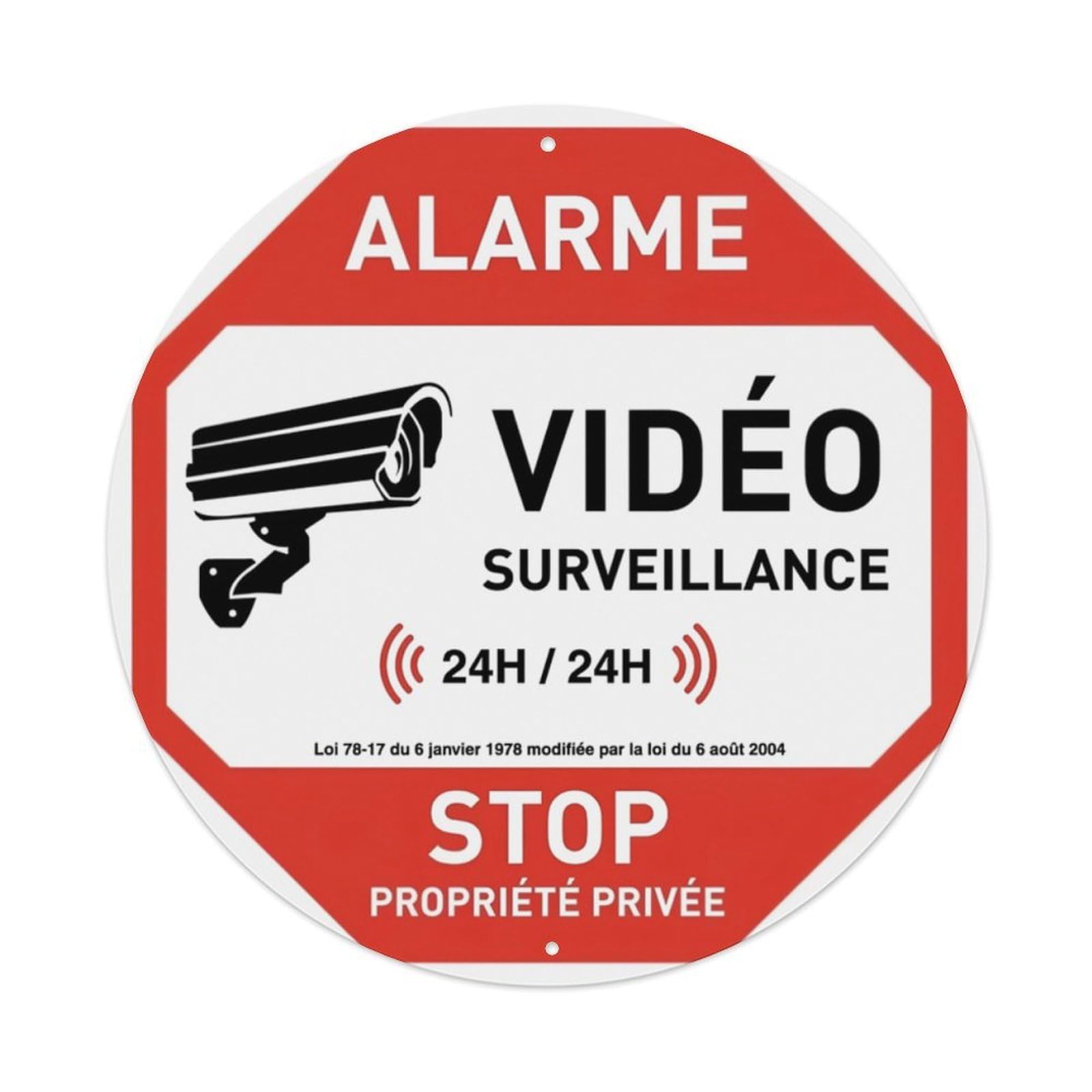 French 24H Surveillance Octagonal Tin Sign Vintage Aluminium Metal Sign, Retro Wall Decor for Home, Bar, Garage & Farmhouse 20x20cm