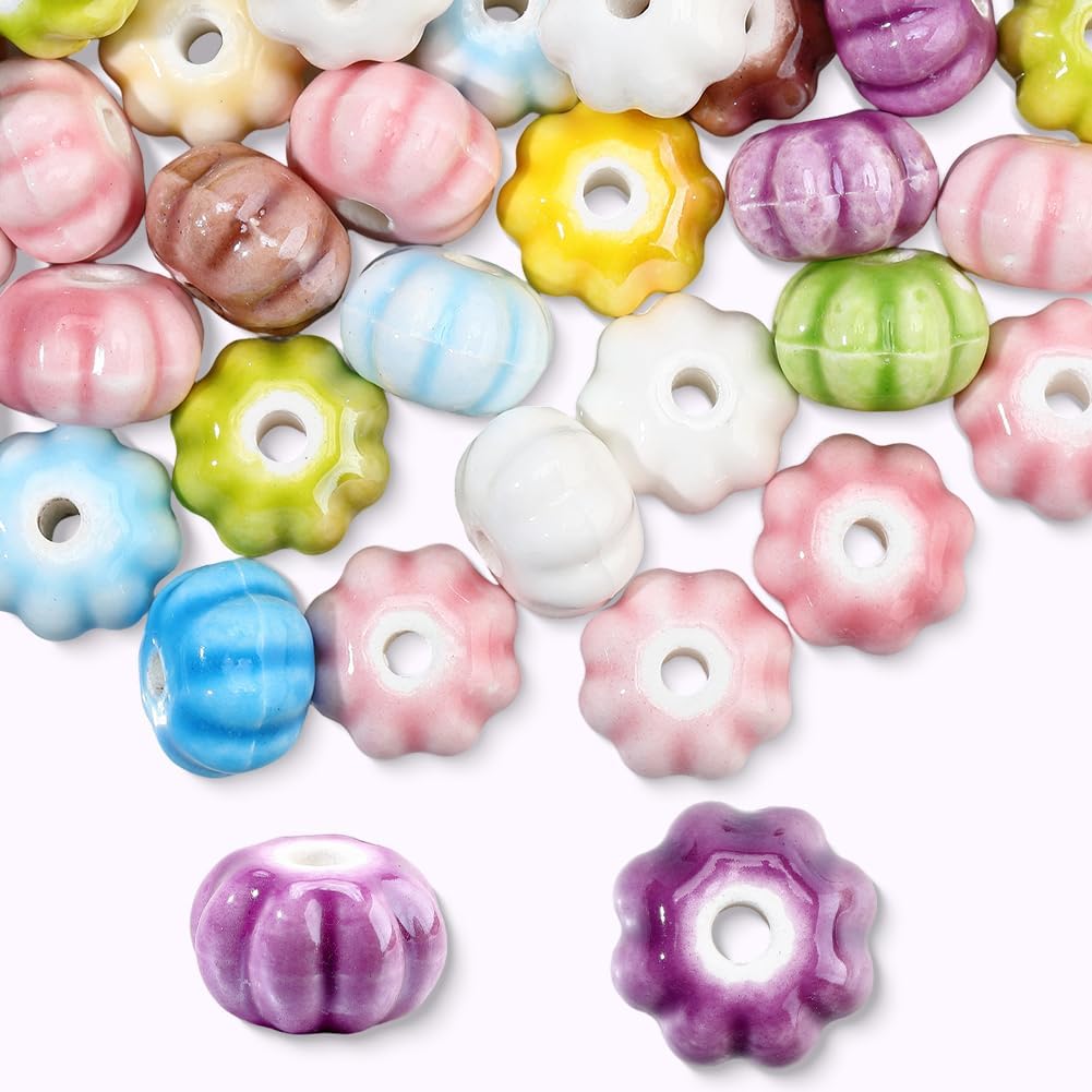 1 Box 80PCS Ceramic Pumpkin Shaped Beads with Holes Mixed Color Handmade Assorted Glazed Porcelain Spacer Loose Bead Charm Bulk for Jewelry Making Necklaces Bracelets DIY Craft Supplies - Image 7
