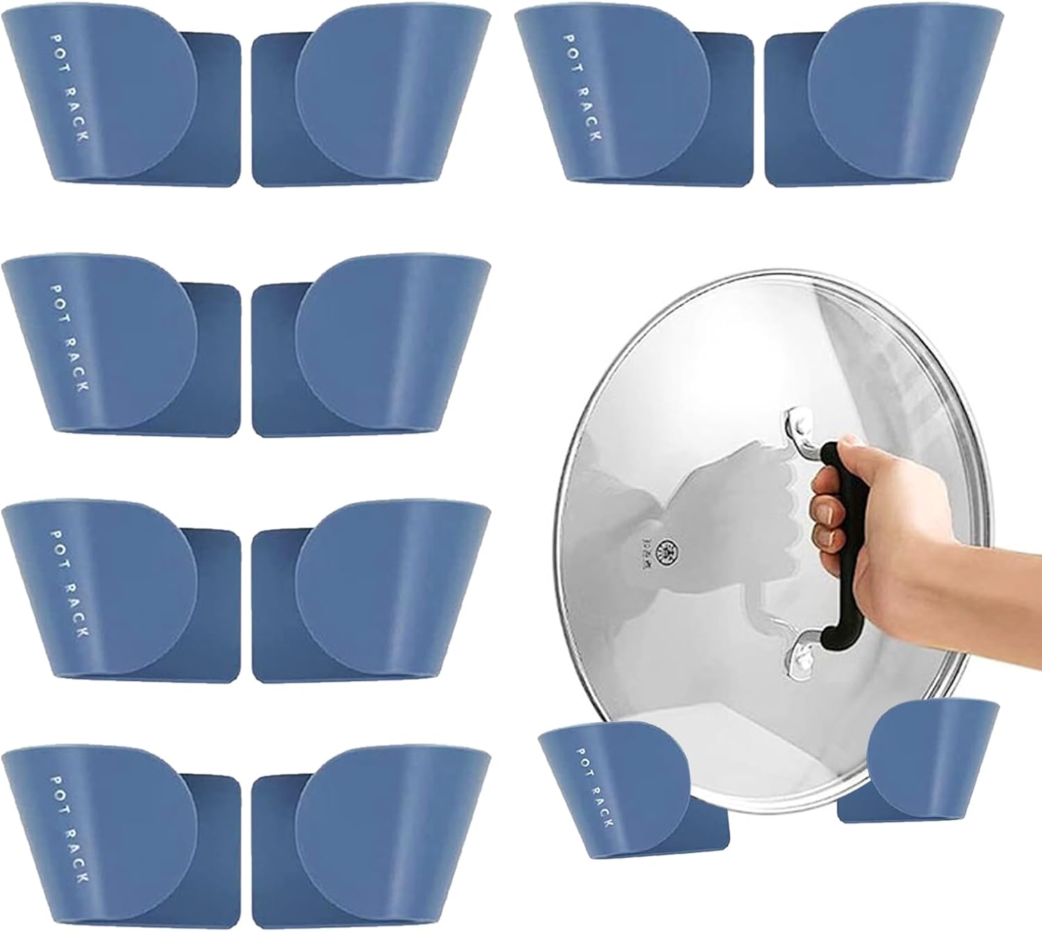 YUDAWN Adjustable Pot Lid Organizer, 5 Pairs of Wall Mount
