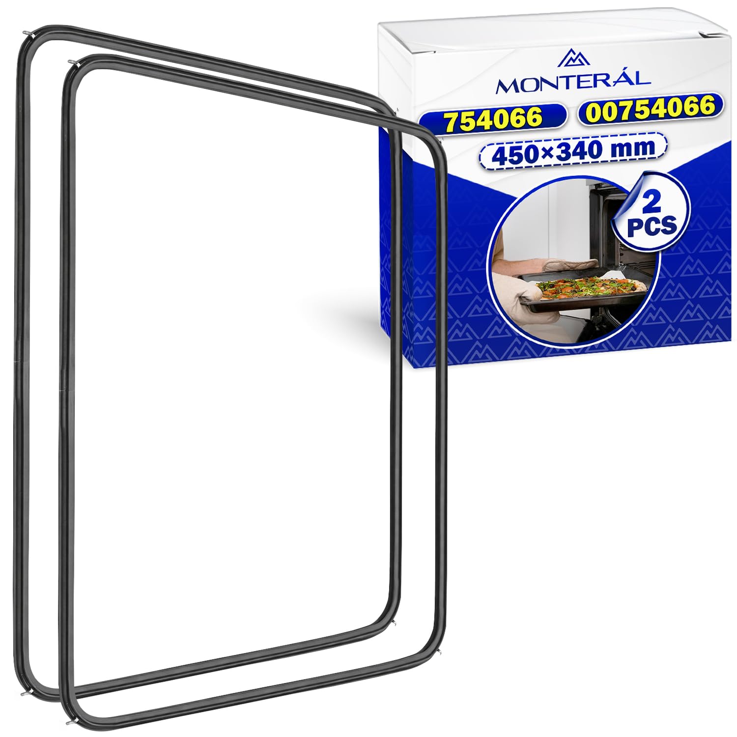 2 Stück Backofen Dichtung 450x340 mm mit dem Originalcode 00754066 754066 00658558 für Bosch für Siemens für Neff für Balay für Constructa - 4 Haken - Garantie 10 Jahre - MONTERAL