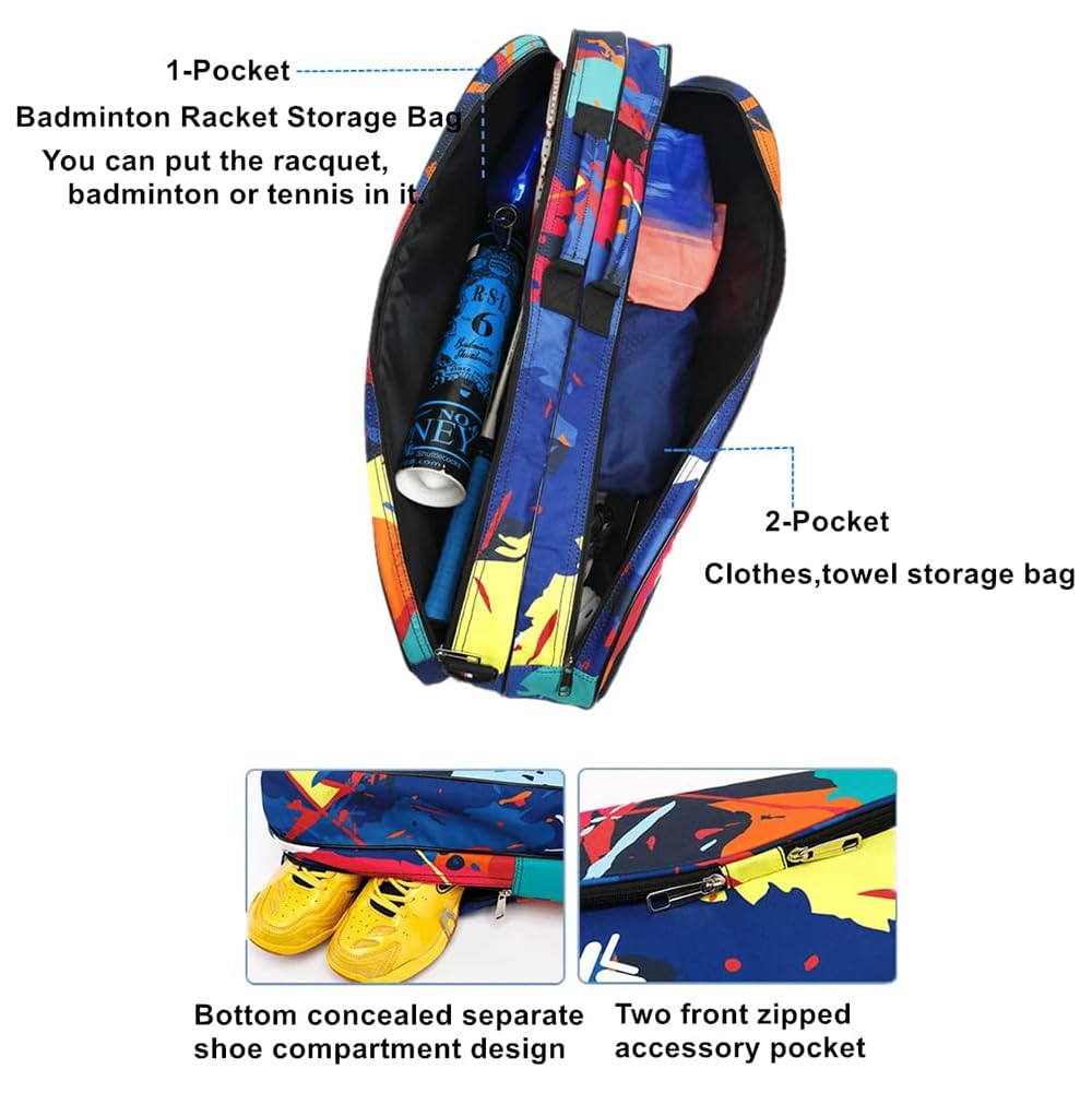 Borsa Tennis 2-3 Racchette per Uomo Donna Grande, Borsone Tennis Badminton con Scomparto Scarpe, Custodia Porta Racchetta Badminton con Tracolla Regolabile, Borsa Palestra Sportiva