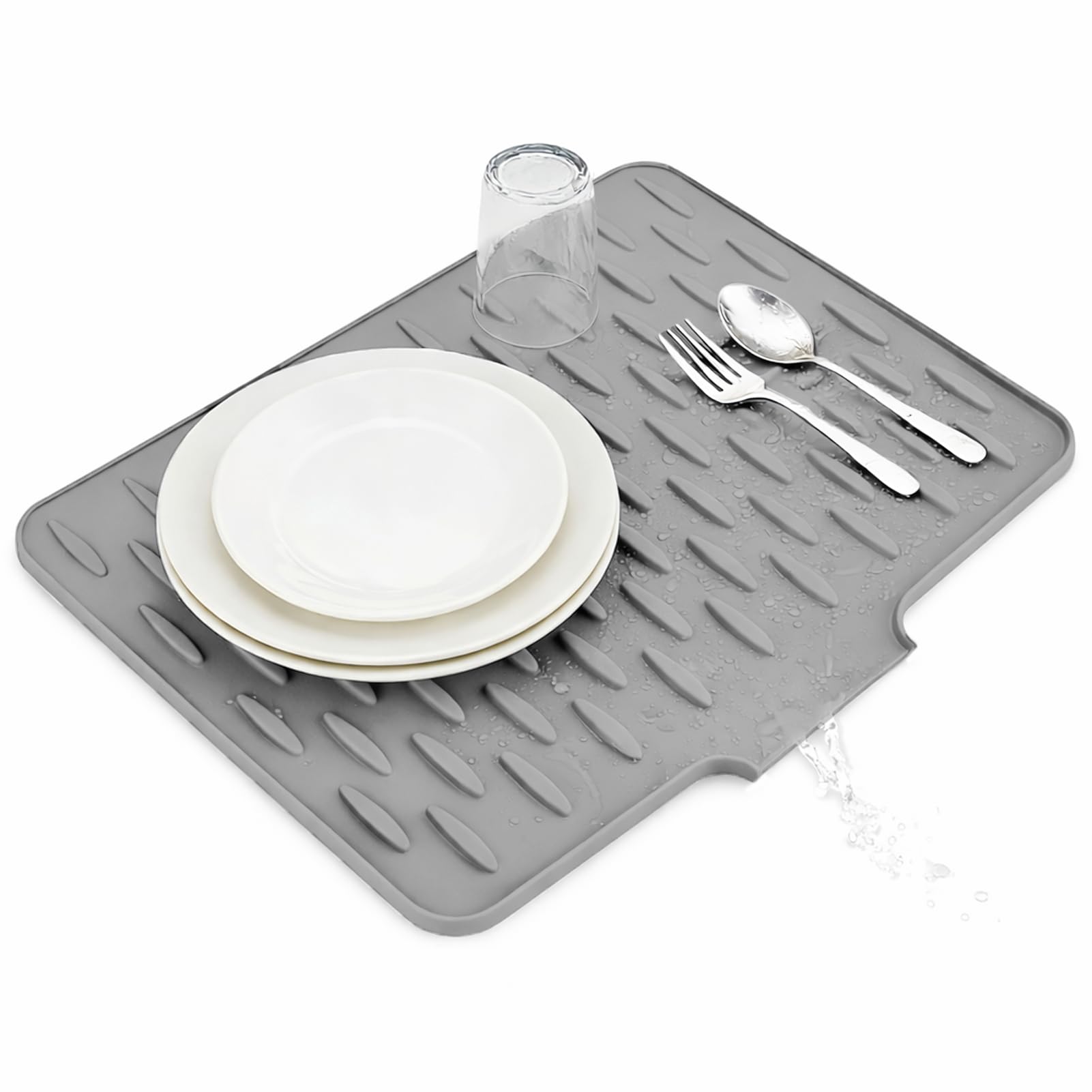 SOQKEEN Silicone Dish Drying Mat, Sloped Drainage 50x42cm, Light Grey
