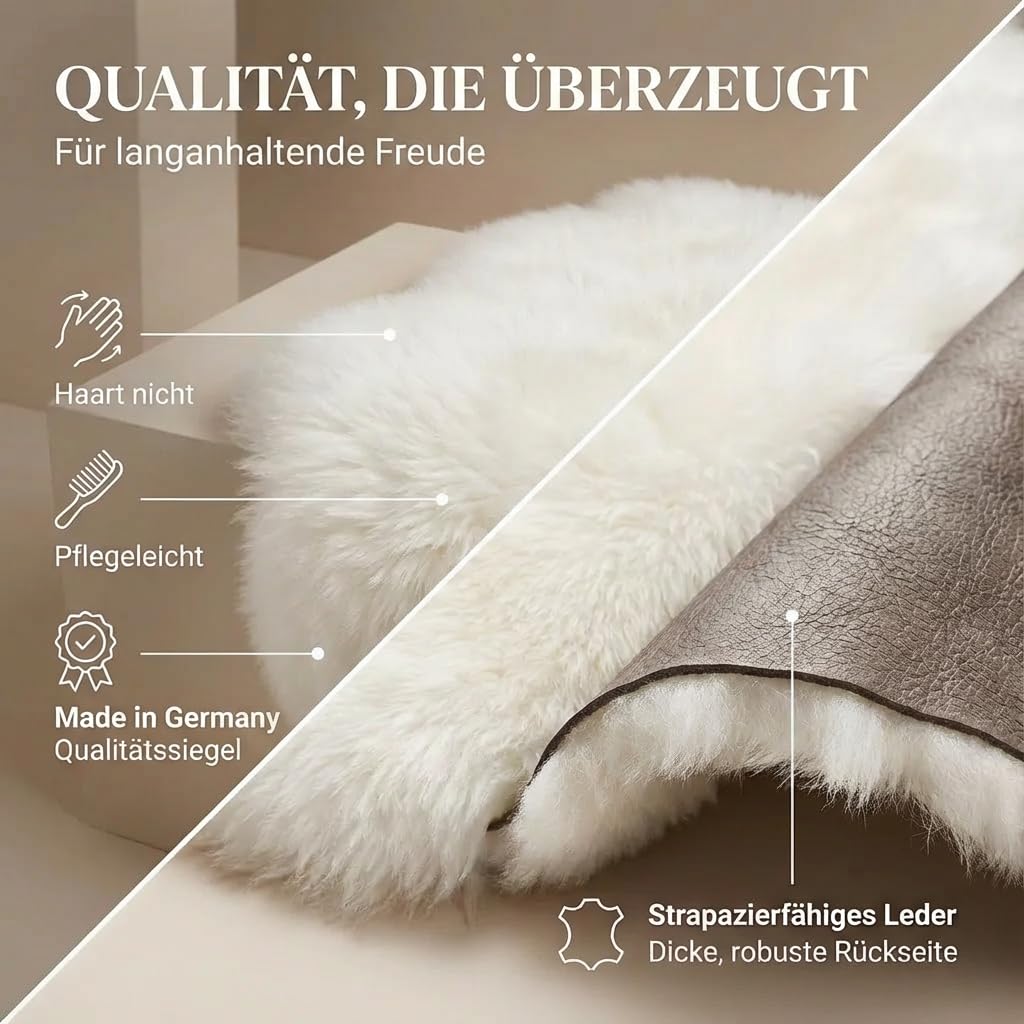 Premium Lammfell weiß 110cm - echtes Merino Schaffell | Superzartes Kuschelfell, echtes geruchsfreies Lammfell. warm im Winter und kühlend im Sommer